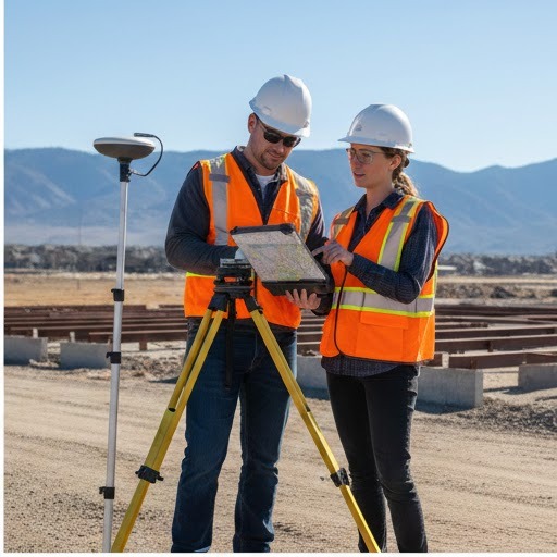 Survey equipment setup on site